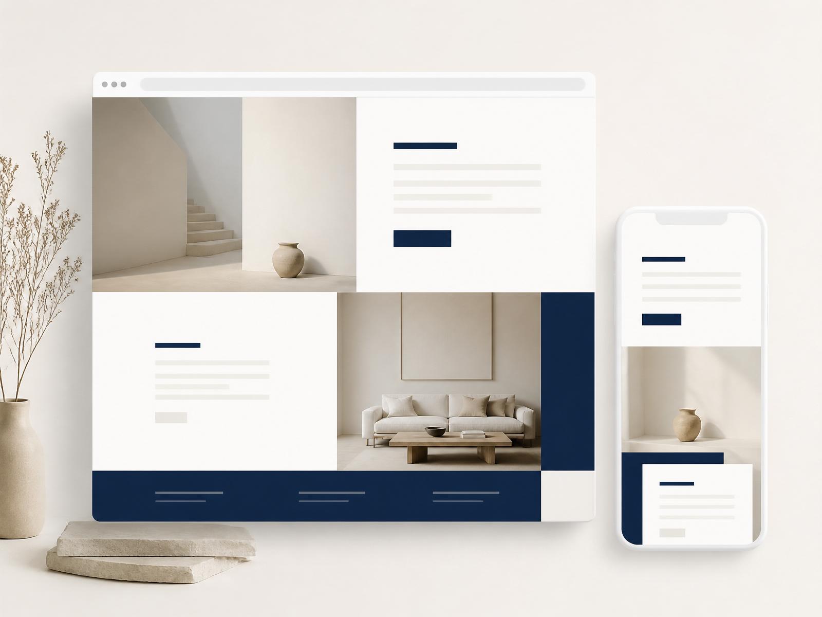 Modern website design mockups on desktop and mobile